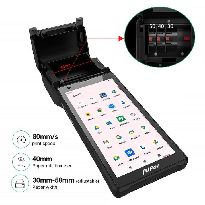 CAPTURADOR PDA IMPRESORA AVPOS TC600 6 OCTA/4GB/128GB/WIFI/BT/NFC/2D/4G