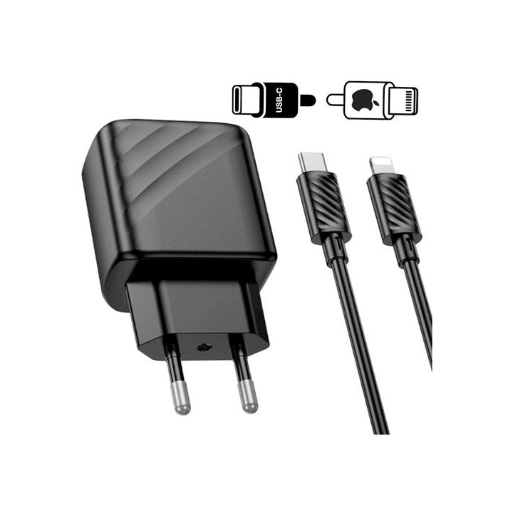 Cargador USB-C + Cable Lightning Hoco CS22 PD 30W Negro