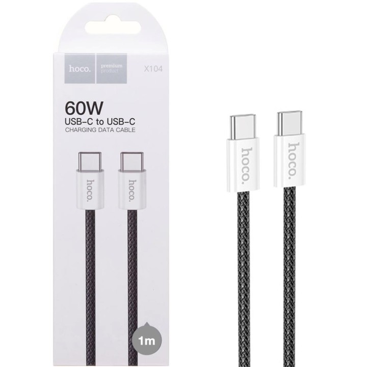 Cable USB-C a USB-C 1 Metros 60W Hoco X104 Trenzado Reforzado Negro