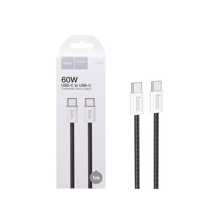 Cable USB-C a USB-C 1 Metros 60W Hoco X104 Trenzado Reforzado Negro