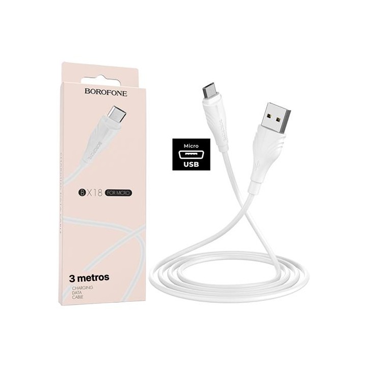 Cable USB A, a Micro USB de 3 METROS Borofone BX18 Blanco