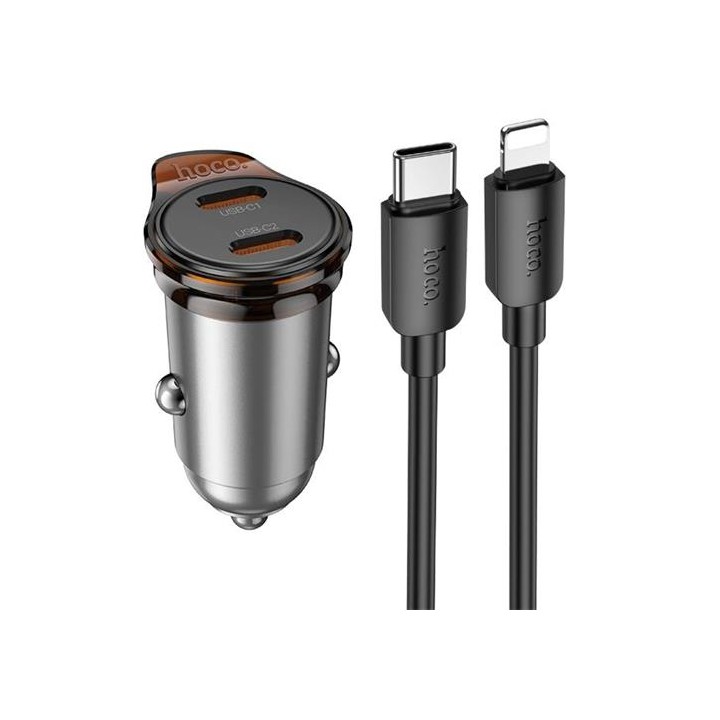Cargador Coche USB-C 45W Hoco NZ16B con Salida Doble + Cable Lightning