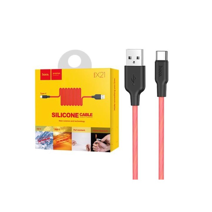 Cable USB a USB-C 1 metro Hoco X21 Ultra Resistente Rojo