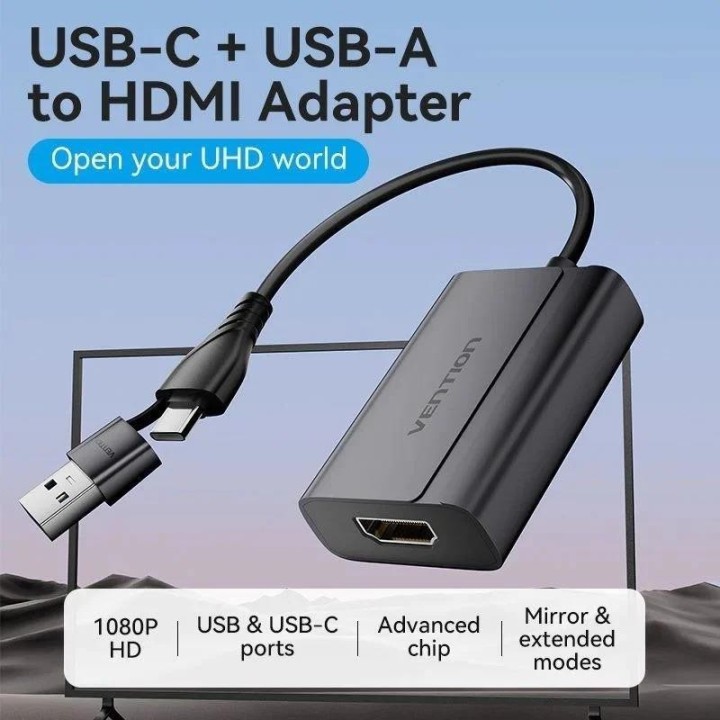 CONVERSOR VENTION USB-C/M USB-A/M A HDMI/H 0.15M BLACK
