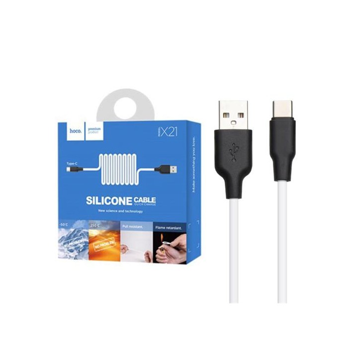 Cable USB a USB-C 1 metro Hoco X21 Ultra Resistente Blanco