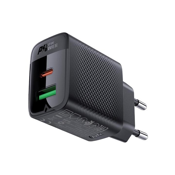 Cargador USB y USB-C Acefast A78 PD20W GaN Negro