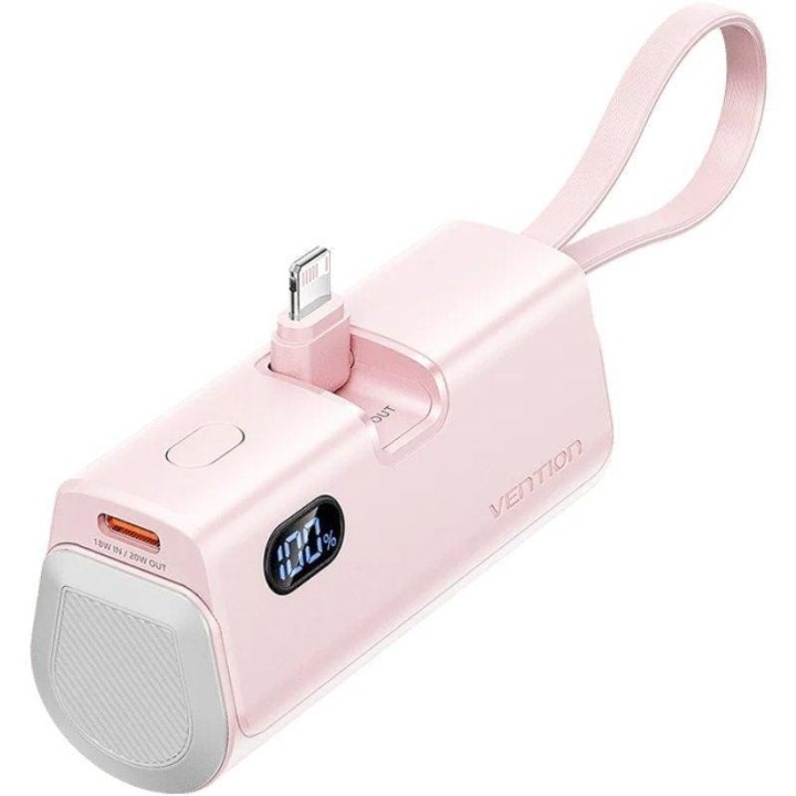 POWERBANK VENTION 4800MAH 2XUSB-C + LIGHTNING PLEGABLE 22.5W ROSE