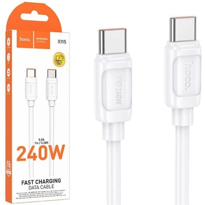 Cable USB-C a USB-C 240W 1 metro Reforzado Hoco X115 Blanco
