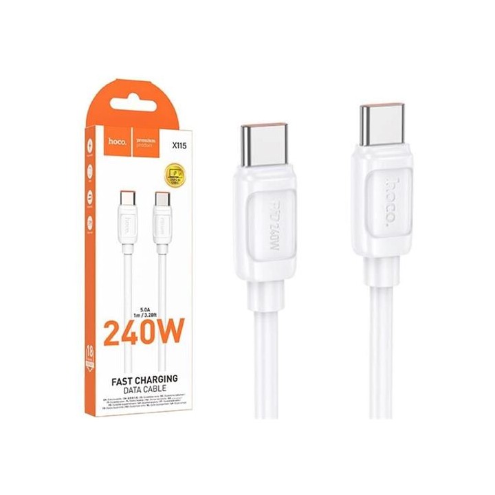Cable USB-C a USB-C 240W 1 metro Reforzado Hoco X115 Blanco