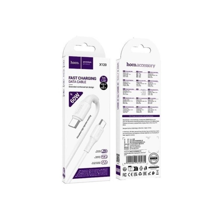 Cable USB-C a USB-C Hoco X120 60W 1 Metro Blanco