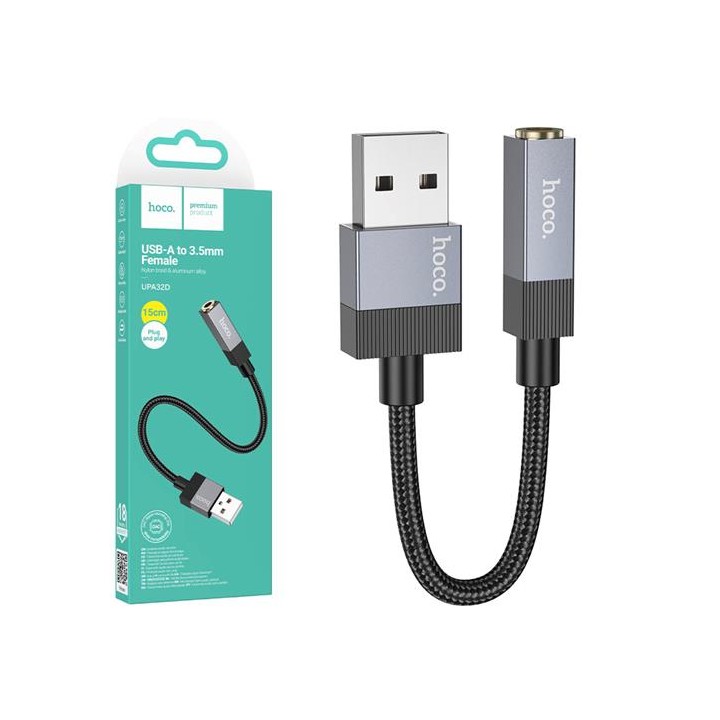 Hoco UPA32D Cable USB-A a Jack 3.5mm Negro