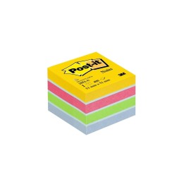 NOTAS ADHESIVAS POST-IT MINI CUBO 51X51MM AMARILLO ULTRA COMPUESTO POR LOS COLORES AMARILLO, ROSA, VERDE Y AZUL.