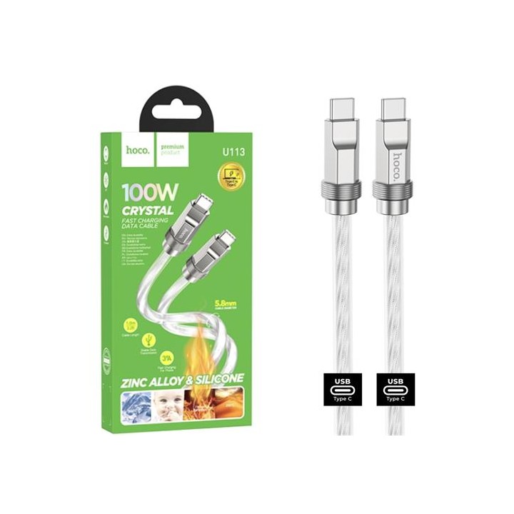 Cable USB-C a USB-C 1 metro 100W Hoco U113 Metálico Reforzado Plata