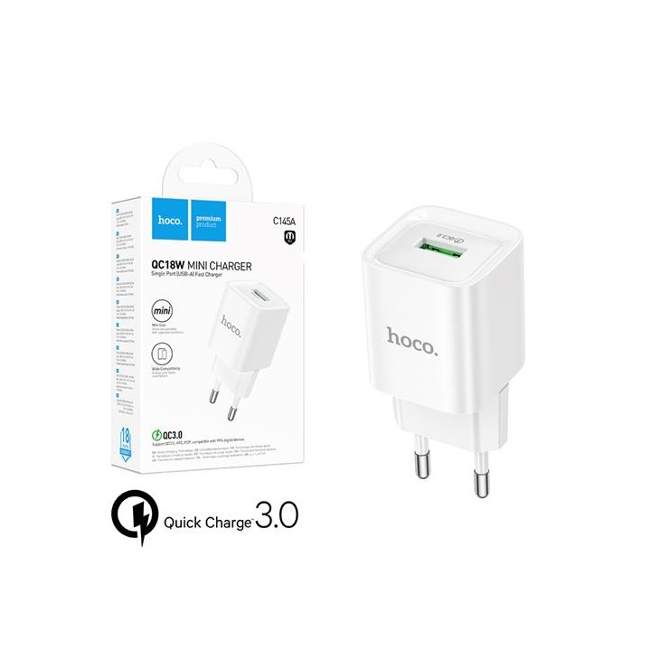 Cargador USB-A Hoco C145A 18W QC3.0 Blanco