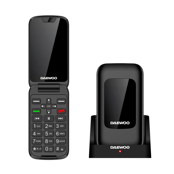 Daewoo DW8005BK Teléfono Móvil 4G Senior con Doble pantalla y Base de Carga