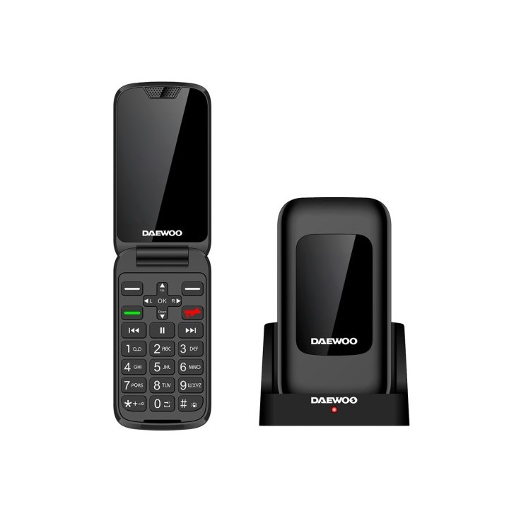 Daewoo DW8005BK Teléfono Móvil 4G Senior con Doble pantalla y Base de Carga