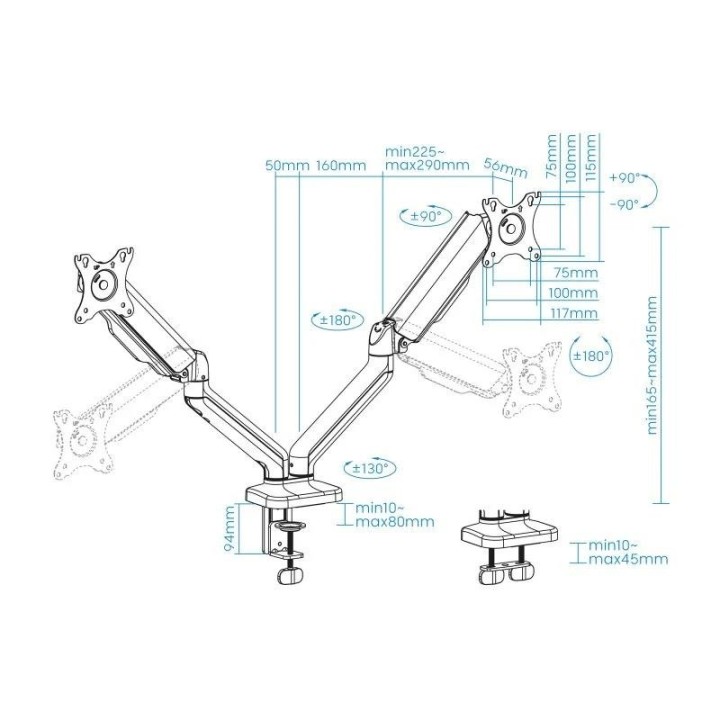 SOPORTE DE MESA TV/MONITOR TOOQ DB5132TNR-B 17-32 2 BRAZOS ASISTIDO BLACK