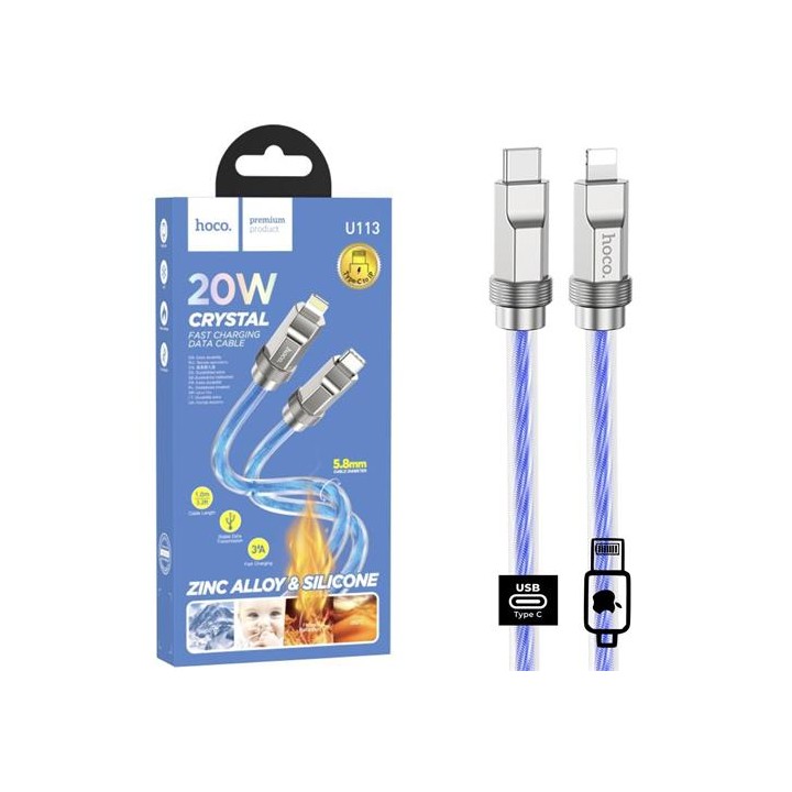 Cable USB-C a Lightning 1 metro 20W Hoco U113 Metálico Reforzado Azul