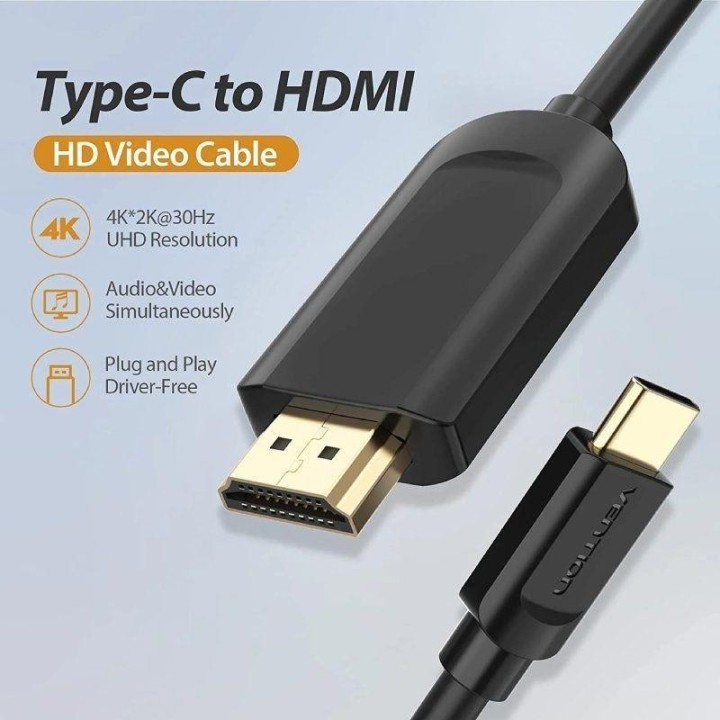 CABLE CONVERSOR HDMI 1.4 4K VENTION USB-C/M - HDMI/M 2M BLACK