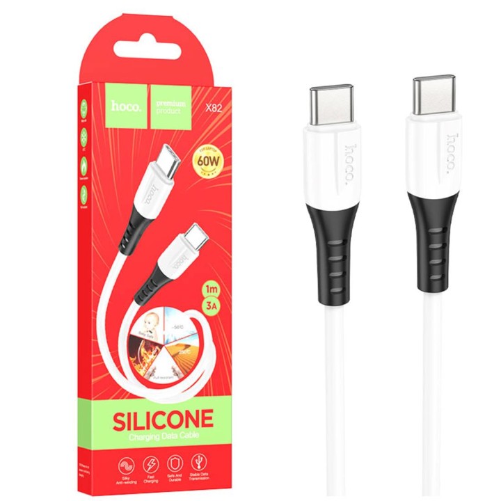 Cable USB-C a USB-C 1 metro 60w Hoco X82 Silicona White
