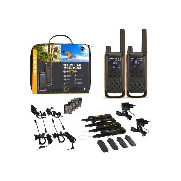 Motorola T82 Extreme Twin Walkie Talkies alcance 10KM Pack 2 Negro y Amarillo