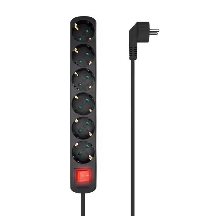REGLETA AISENS 6 SCHUKOS PROTECCION INTERRUPTOR 1,4M BLACK