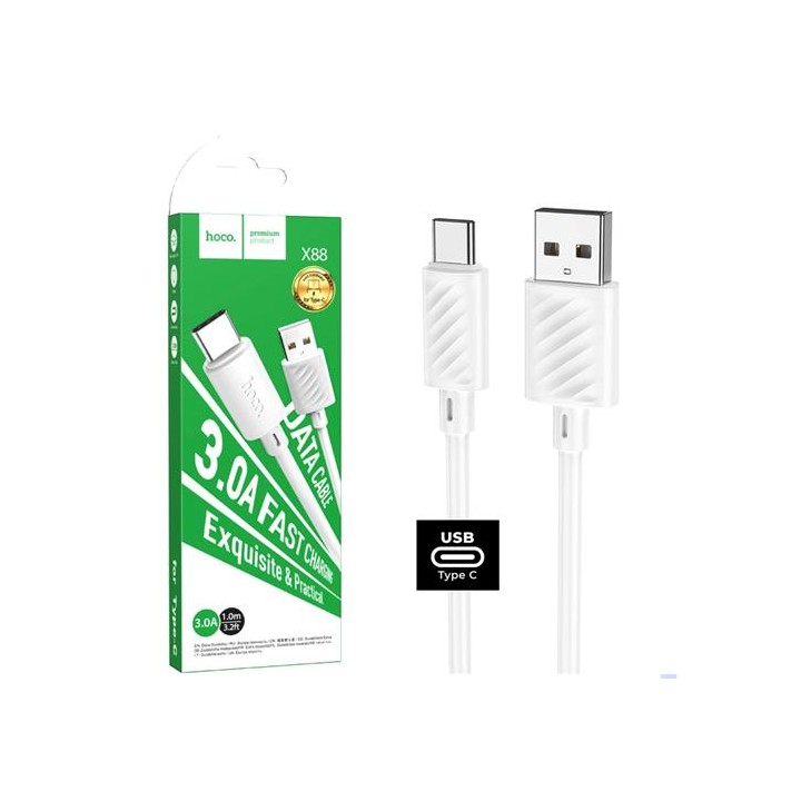 Cable USB a USB-C 1 metro 3 amp Hoco X88 Blanco