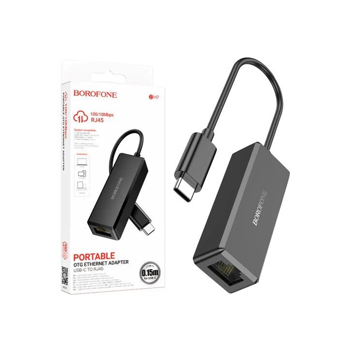 Borofone DH7 Adaptador USB-C a RJ45 Ethernet 100 Mbps Negro
