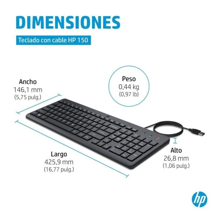 TECLADO HP 150 USB BLACK
