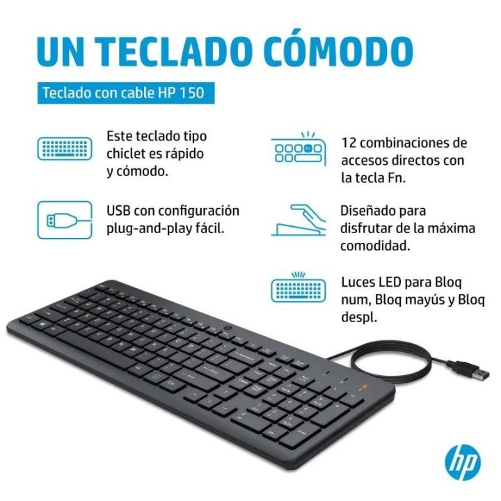 TECLADO HP 150 USB BLACK