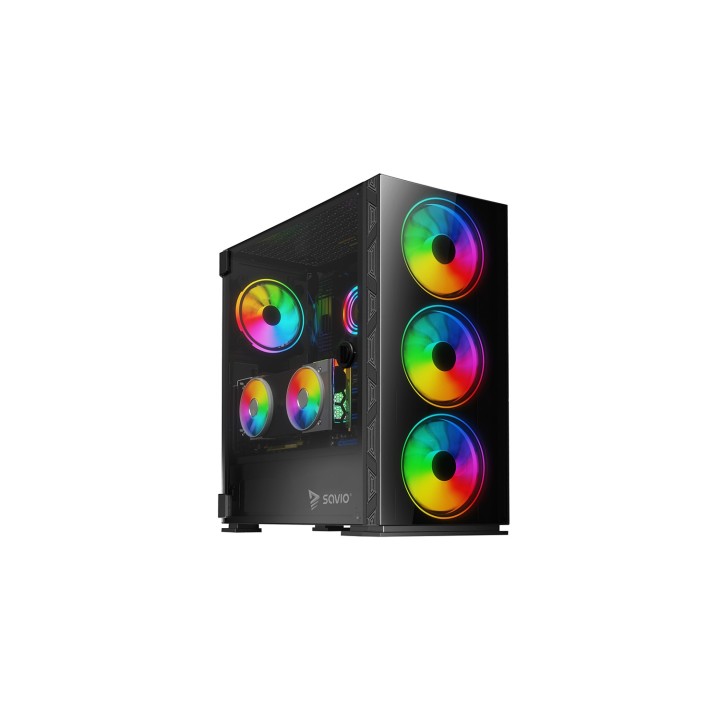 Savio PC Case Prime X1 ARGB Glass Black Midi Tower Negro