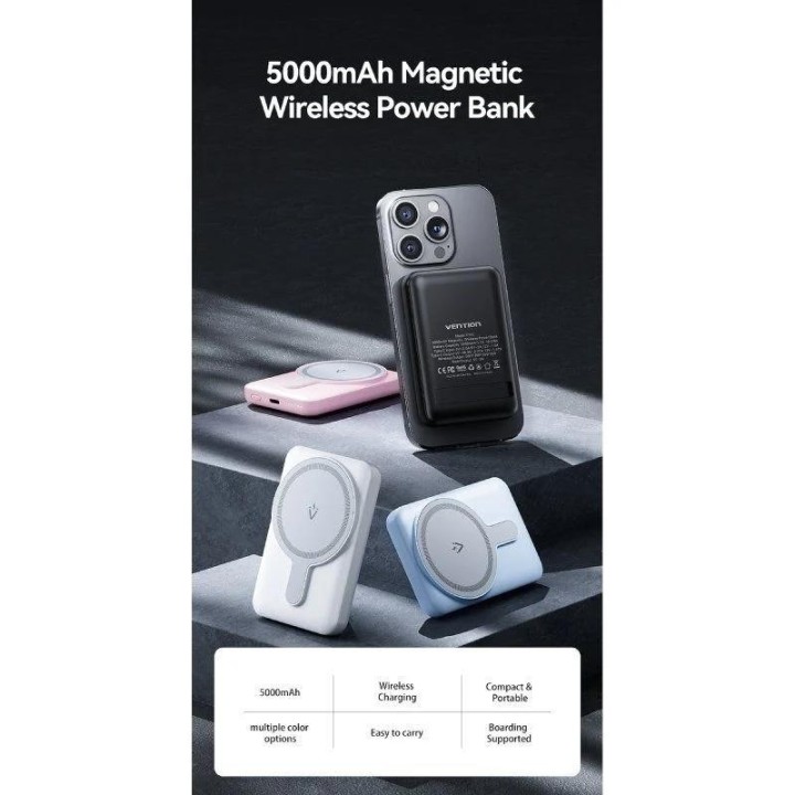 POWERBANK VENTION 5000MAH 20W WIRELESS SMARTPHONE MAGNETIC WHITE