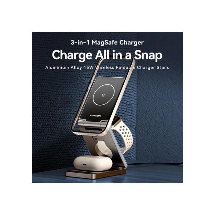 BASE CARGADOR VENTION SMARTPHONE/APPLE WATCH/AURICULARES WIRELESS BLACK