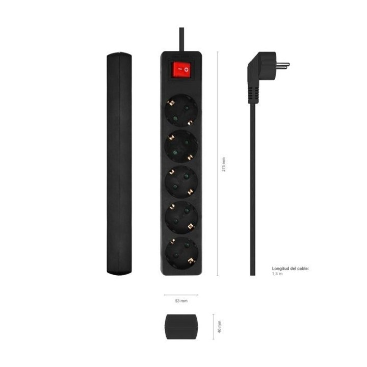 REGLETA AISENS 5 SCHUKOS PROTECCION INTERRUPTOR 1,4M BLACK