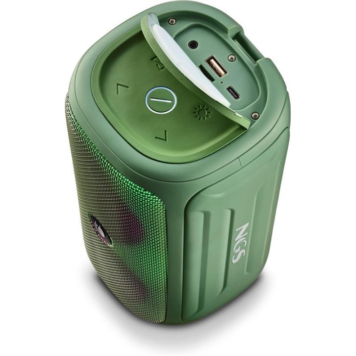 ALTAVOCES NGS ROLLER BEAST RGB PORTATIL WATERPROOF IPX5/BT/USB/AUX/FM GREEN