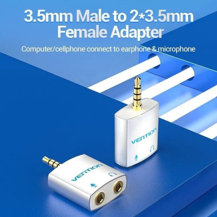 ADAPTADOR AUDIO VENTION JACK 3.5/M - 2X JACK 3.5/H WHITE