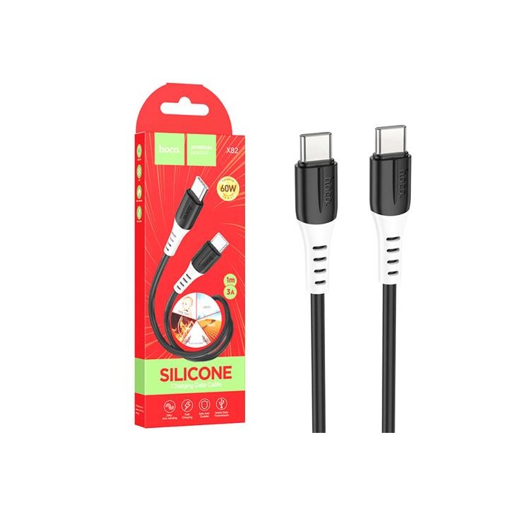 Cable USB-C a USB-C 1 metro 60w Hoco X82 Silicona Negro