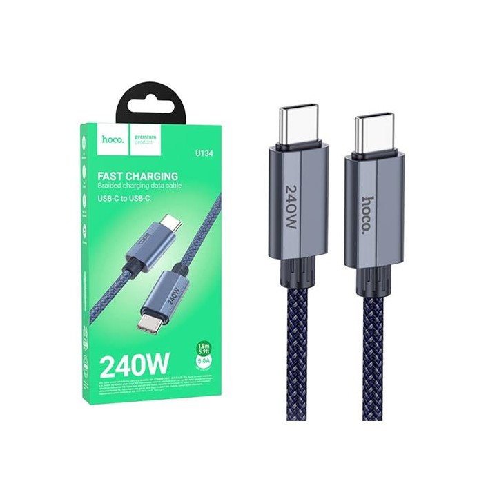 Cable USB-C a USB-C 240W 1.8 metros Reforzado Hoco U134 Azul