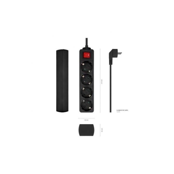 REGLETA AISENS 4 SCHUKOS PROTECCION INTERRUPTOR 1,4M BLACK
