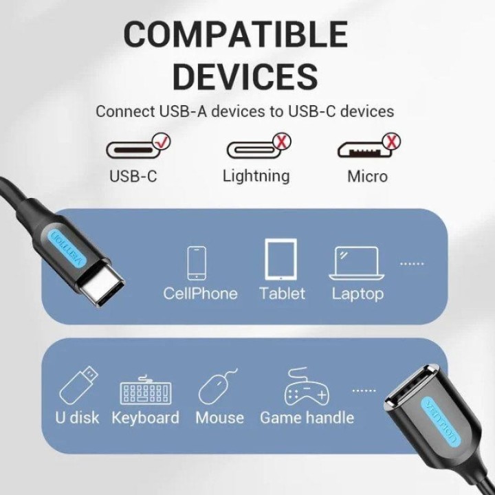 CABLE CONVERSOR VENTION USB-C/M - USB-A/H 15CM BLACK