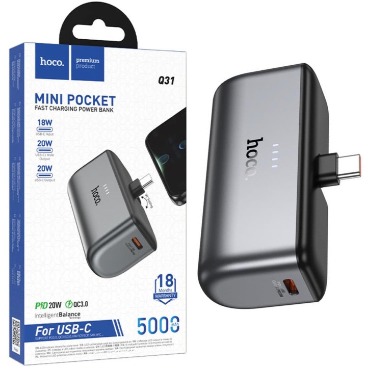 PowerBank 5.000mAh Hoco Q31 PD20 USB-C Compacto Negro