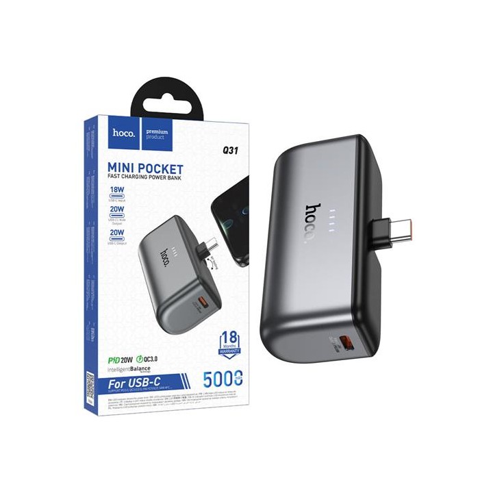 PowerBank 5.000mAh Hoco Q31 PD20 USB-C Compacto Negro