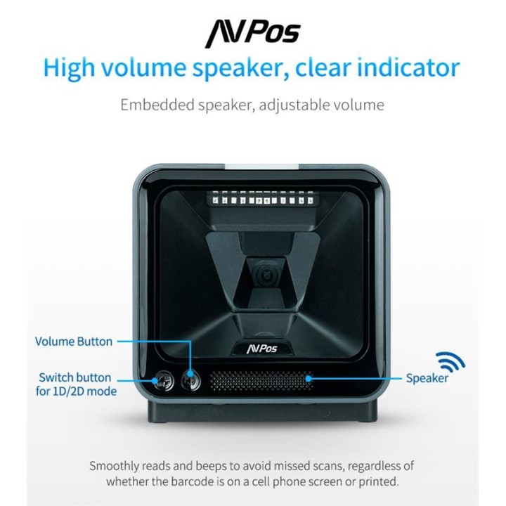 LECTOR AVPOS CODIGOS 1D +2D + QR BP760 OMNIDIRECCIONAL SOBREMESA USB