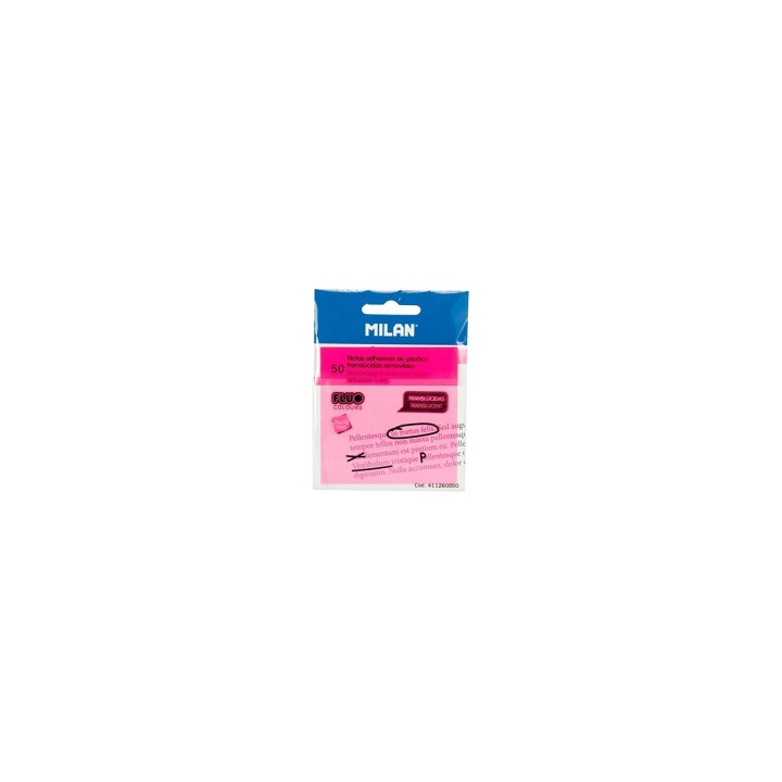 50 NOTAS ADHESIVAS REMOVIBLES MILÍN TRANSLÍšCIDAS ROSA FLUO 411260850