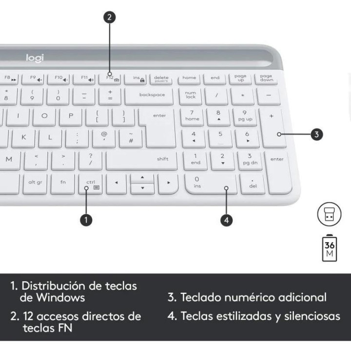 TECLADO + RATON LOGITECH MK470 SLIM WIRELESS SILENT WHITE