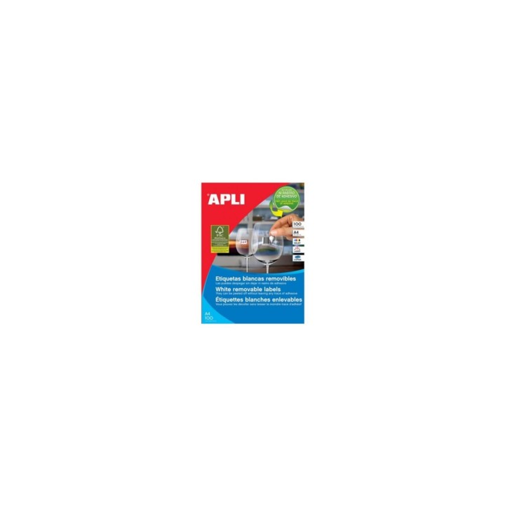 ETIQUETAS AUTOADHESIVAS APLI 100 HOJAS A4 12 ETIQUETAS POR HOJA CANTOS RECTOS BLANCO 03057