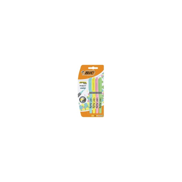 BIC HIGHLIGHTER PACK MARCADORES FLUORESCENTES GRIP PASTEL MANGO TEXTURIZADO PUNTA BISELADA COLORES SURTIDOS 964859