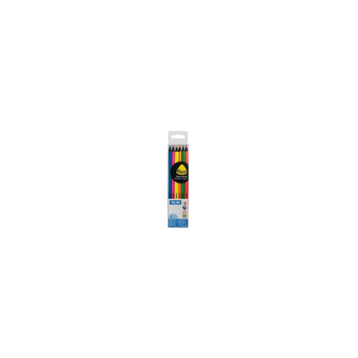 CAJA 6 UNIDADES DE LAPICES COLORES MILAN MINA 2.9MM FORMA TRIANGULAR ERGONOMICA COLORES FLUORESCENTES 752306
