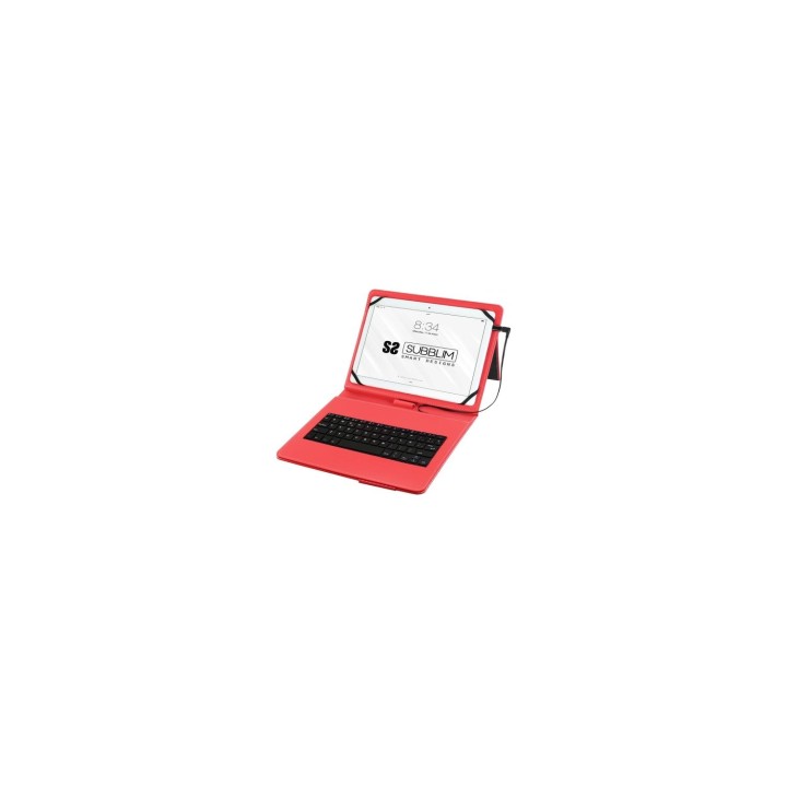FUNDA TABLET SUBBLIM CON TECLADO KEYTAB PRO PARA TABLET DE 10.1P MICROUSB CON ADAPTADOR TIPO-C CIERRE SOLAPA MAGNETICA ROJO