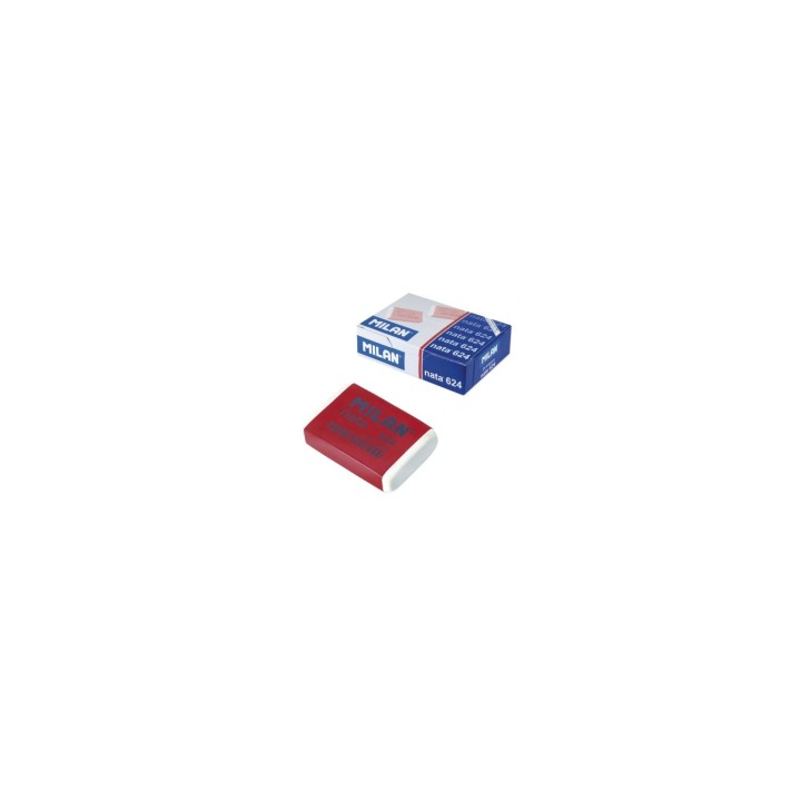 CAJA DE 24 GOMAS MILAN DE BORRAR DE PLASTICO NATA CON BANDA DE CELOFAN CPM624